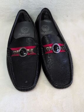 Platini Men's Black Slip-On Loafers with Red Accent